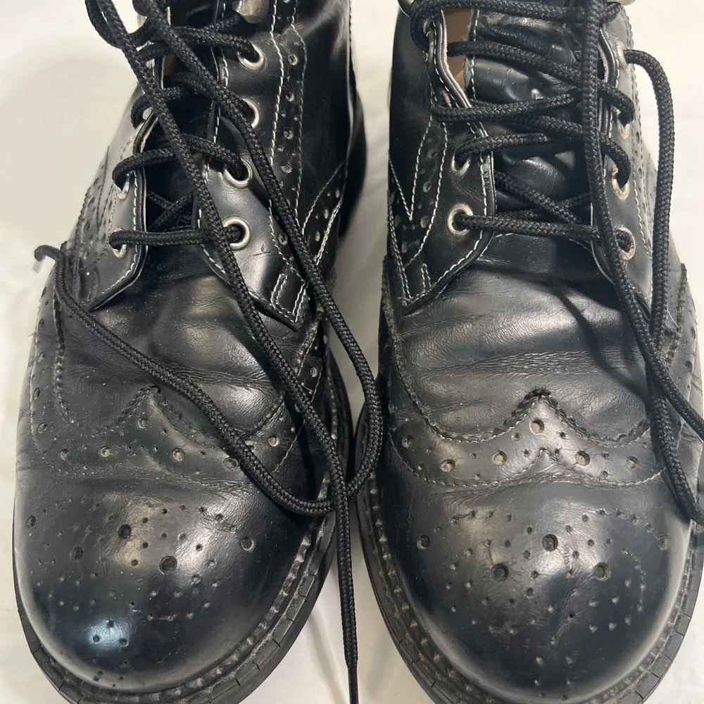 VTG Y2K 90s John Fluevog 7th Heaven Lace Up Black Boots Leather 10 Poland Moto